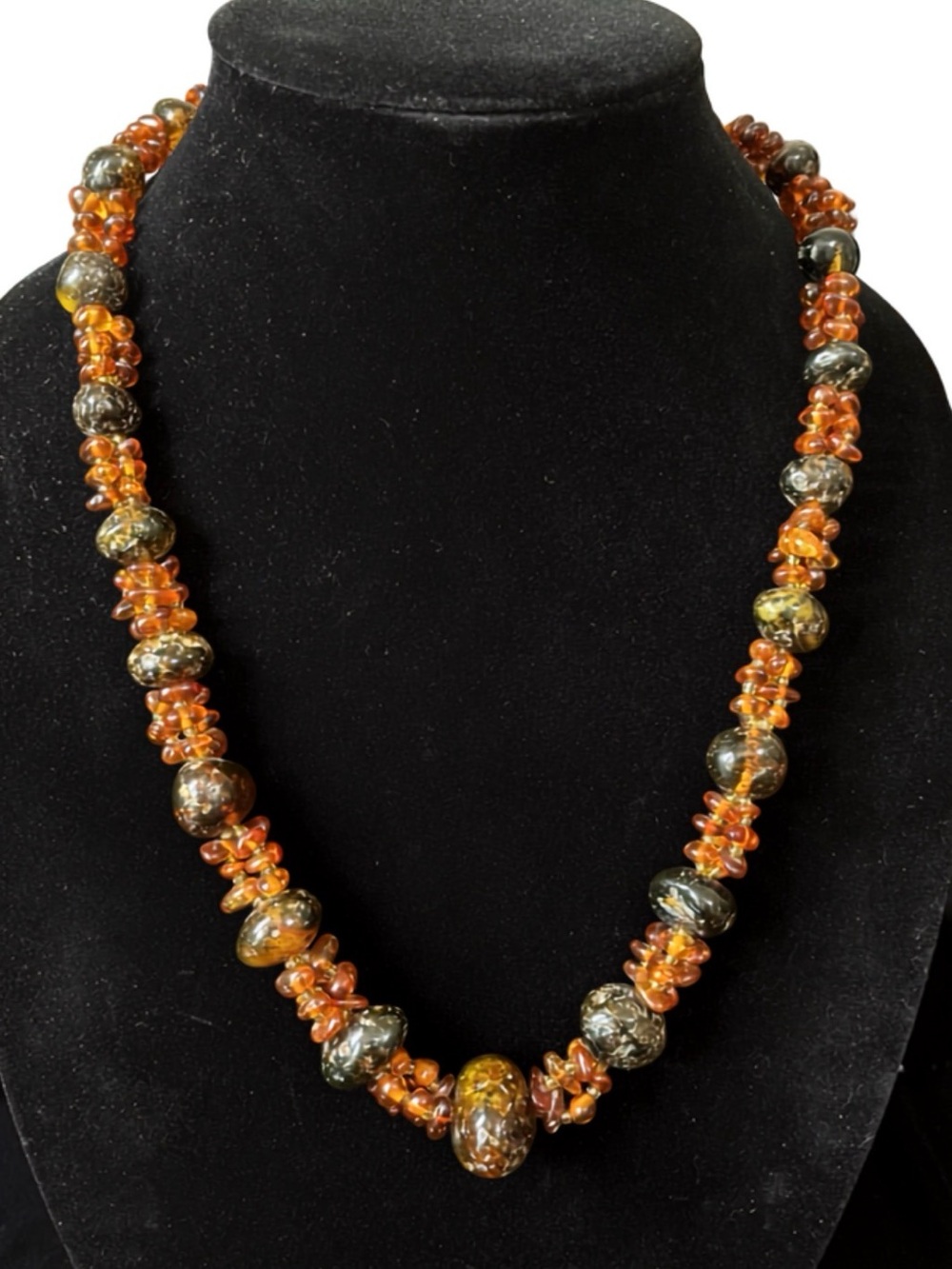 52g Genuine Baltic Amber Statement Necklace – 22" Chunky Green & Cognac 1749